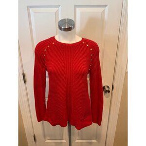 Michael Kors Red Thick Rib Knit Sweater W/ Gold Jewel Detail, Size Medium